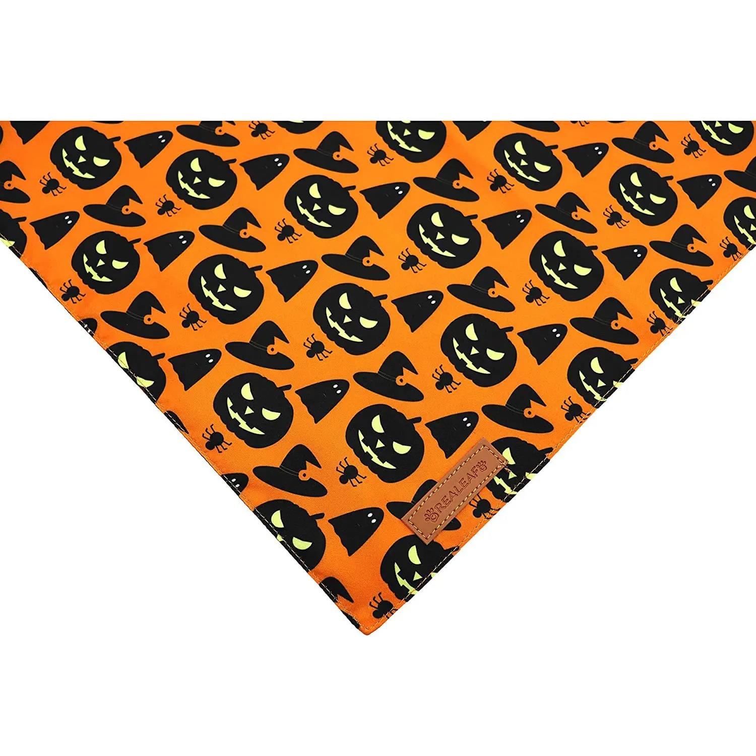 Halloween Dog Bandana Reversible Pumpkin & Cobweb Scarf for Large Dogs