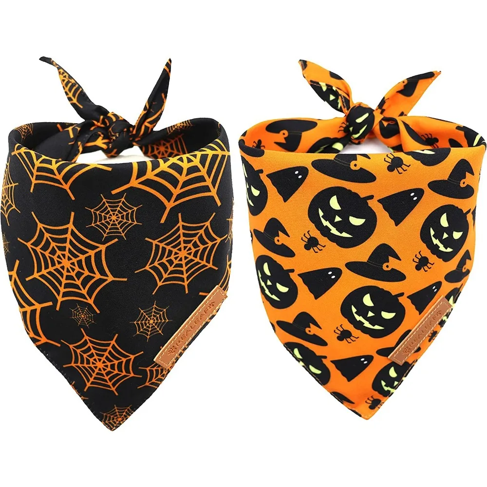 Halloween Dog Bandana Reversible Pumpkin & Cobweb Scarf for Large Dogs - Image 3