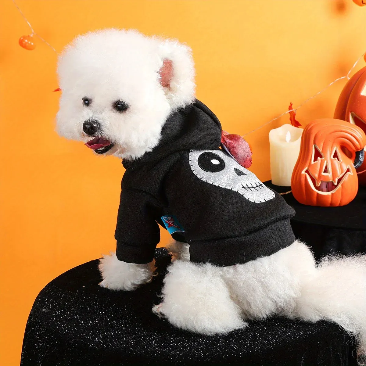 Halloween Skull Hoodie for Dogs – Funny Thick Black Pet Jacket