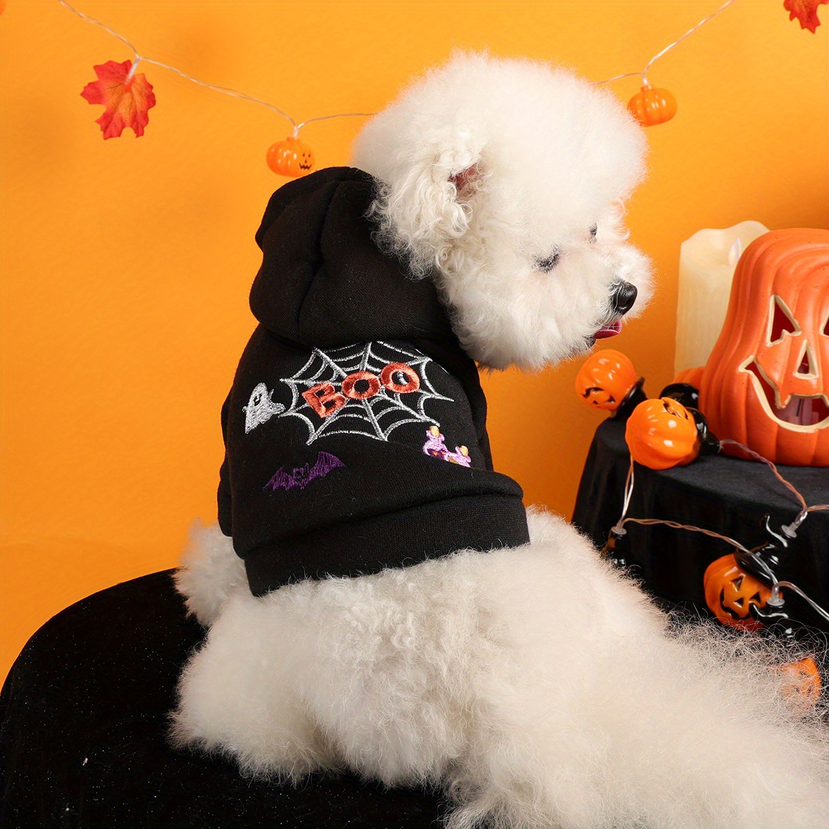 Halloween Spider Web Pet Hoodie with Pumpkin Embroidery - Image 2