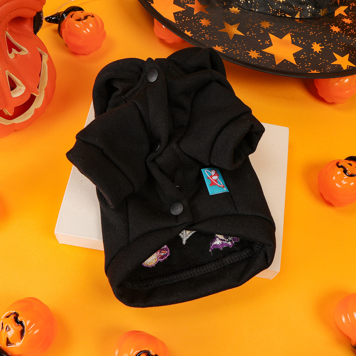 Halloween Spider Web Pet Hoodie with Pumpkin Embroidery - Image 6