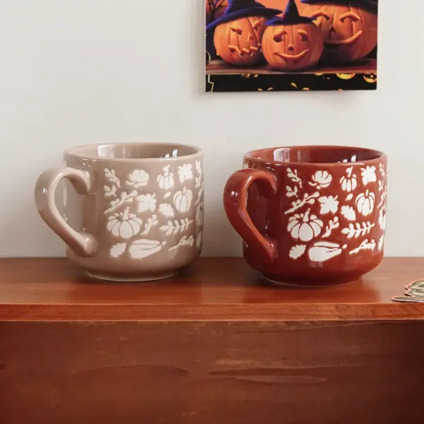 Halloween Pumpkin Ceramic Coffee Mug - Small Autumn Harvest Mug for Tea, Espresso & Office