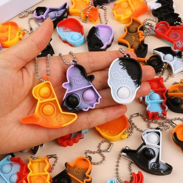 Halloween Mini Pop Keychain Fidget Toys - Pumpkin & Spider Party Favors