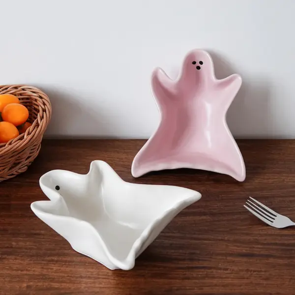 Halloween Ghost-Shaped Ceramic Snack Bowl - Creative Party Dessert Bowl