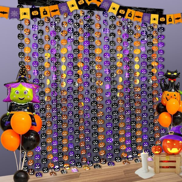 Halloween Rain Curtain with Ghosts, Bats, Pumpkins & Spiders Decoration