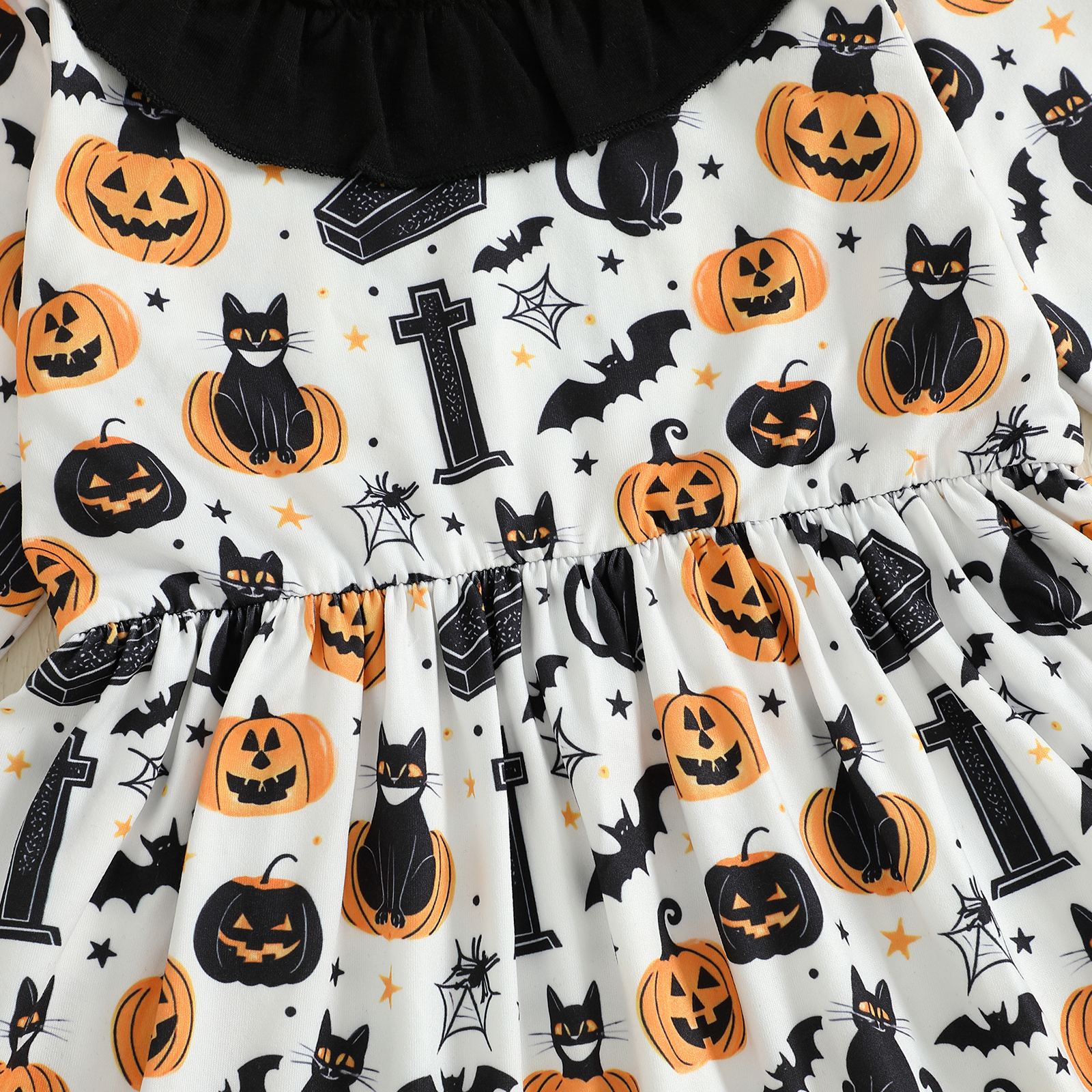 Toddler Girl Halloween A-Line Dress with Pumpkin & Black Cat Print - Image 3