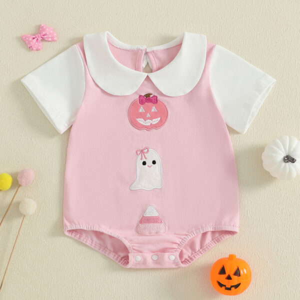 Baby Girl Halloween Romper with Pumpkin Embroidery