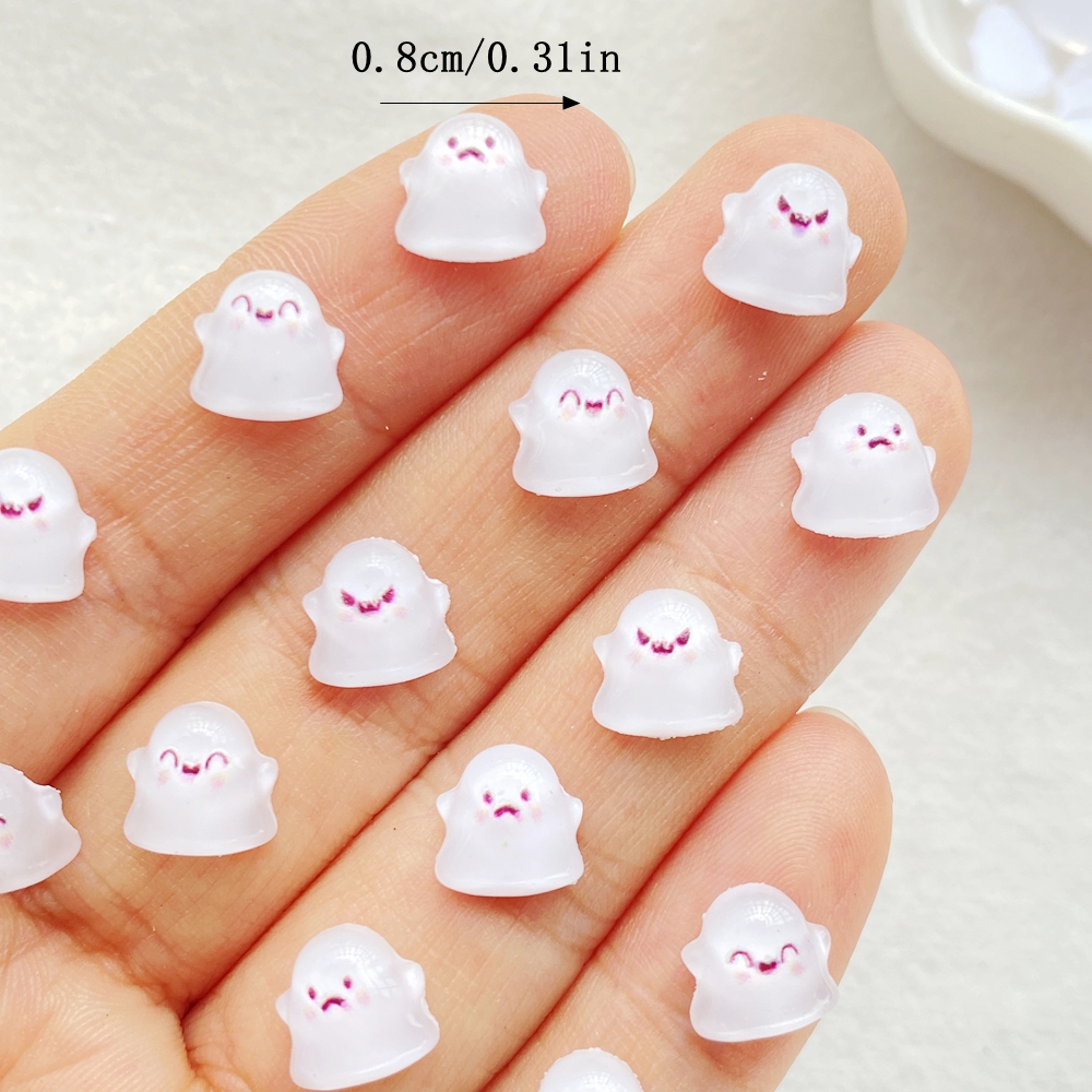 50Pcs Mini Halloween Ghost Flat Back Charms for DIY Crafts & Nail Art - Image 5