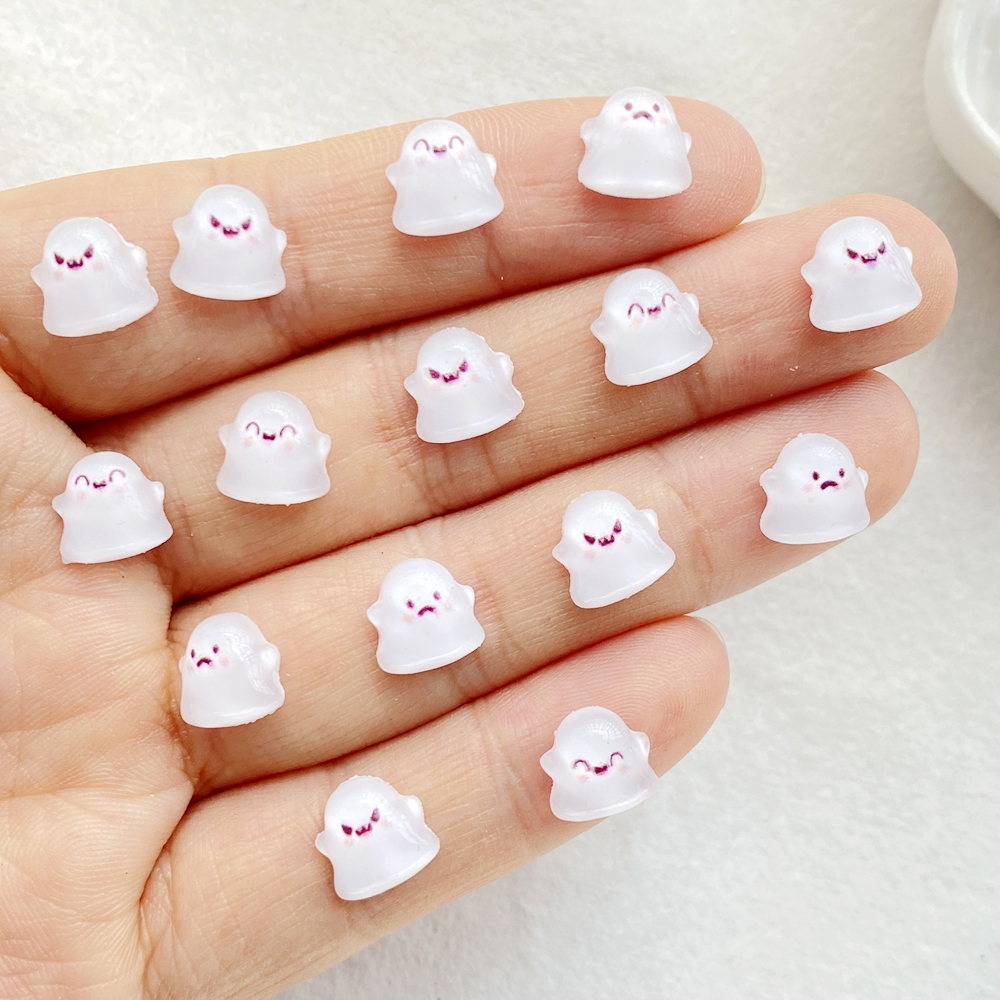 50Pcs Mini Halloween Ghost Flat Back Charms for DIY Crafts & Nail Art - Image 3