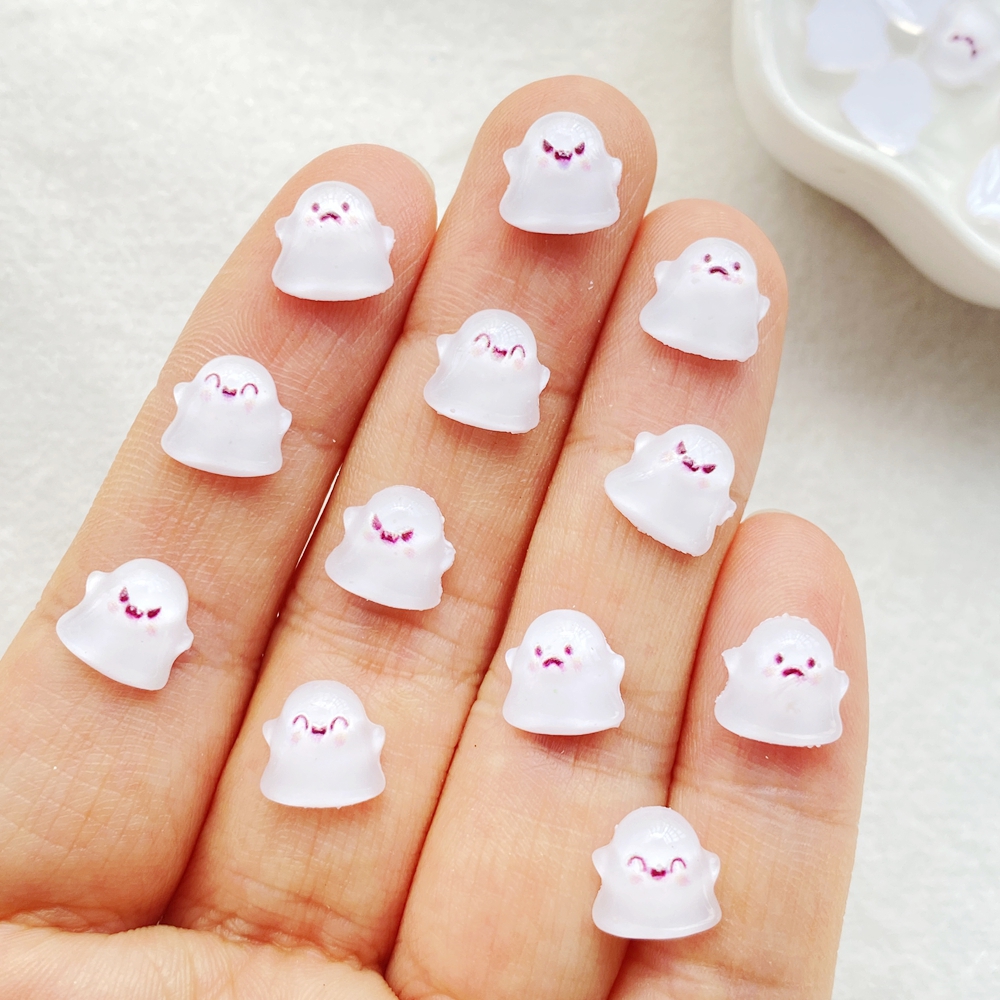 50Pcs Mini Halloween Ghost Flat Back Charms for DIY Crafts & Nail Art