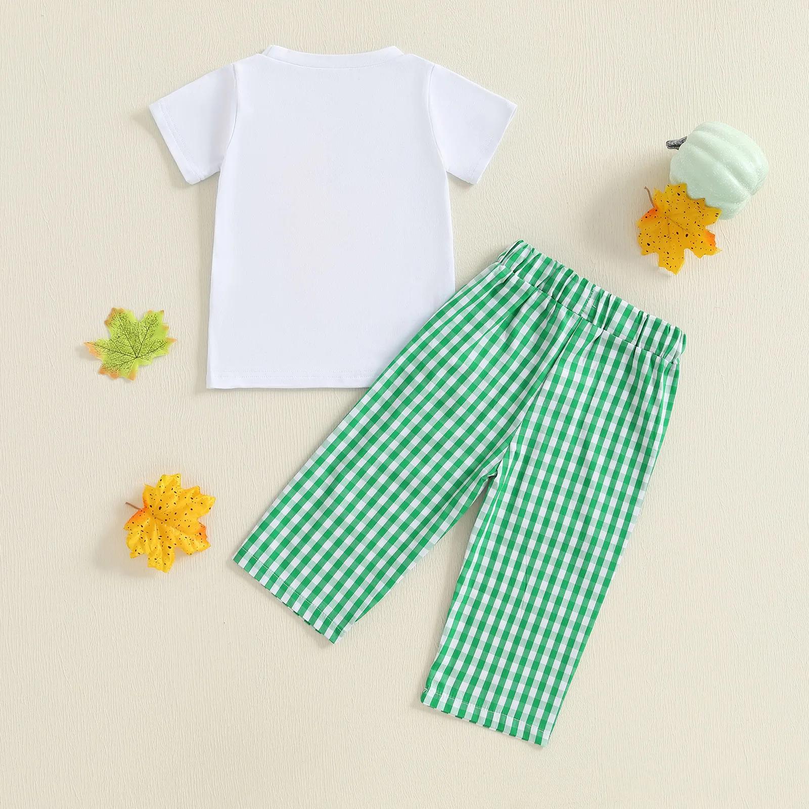 Toddler Boy Halloween Pumpkin Outfit with Plaid Pants - Image 2