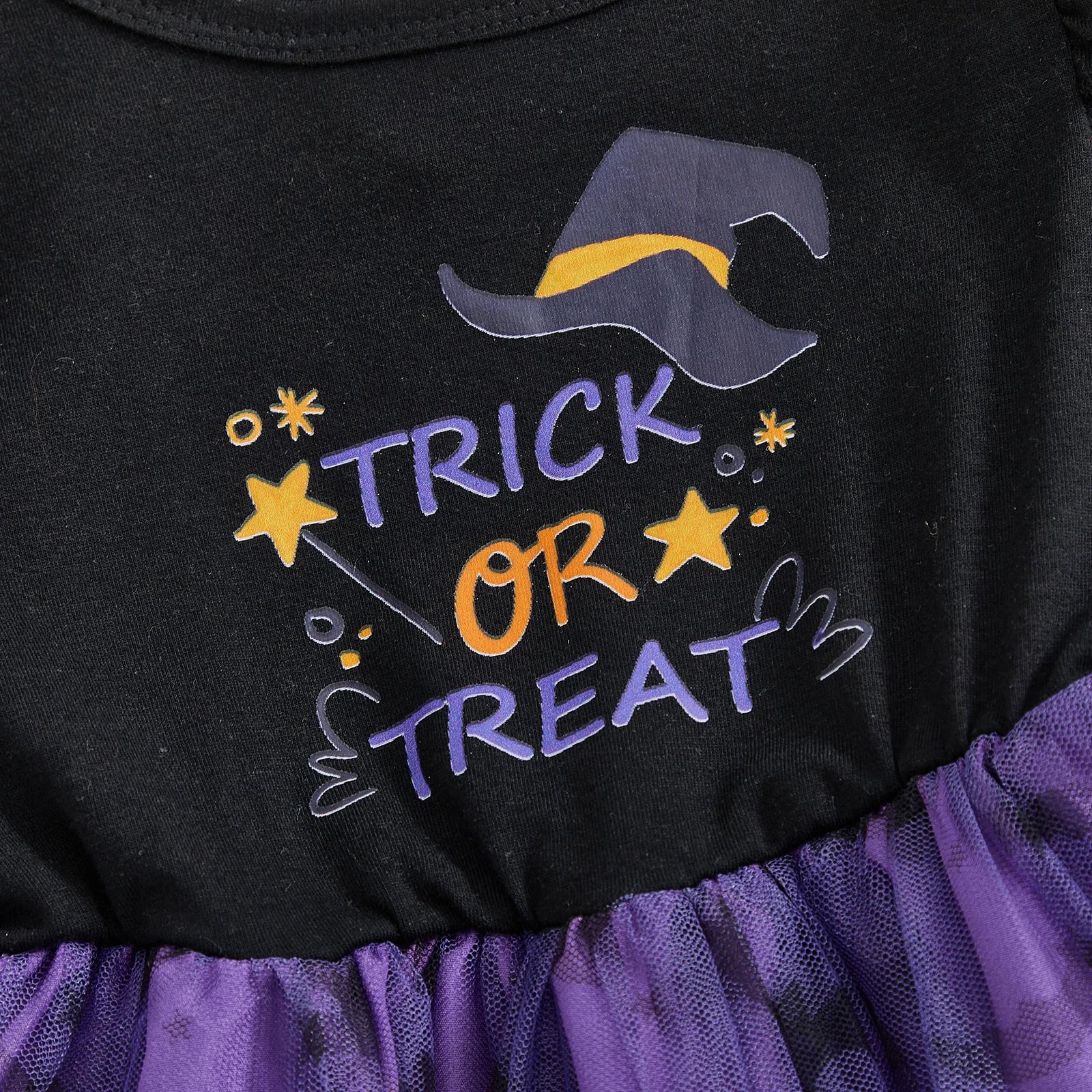 Halloween Witch Hat Print Tulle Dress for Toddler Girls - Image 5