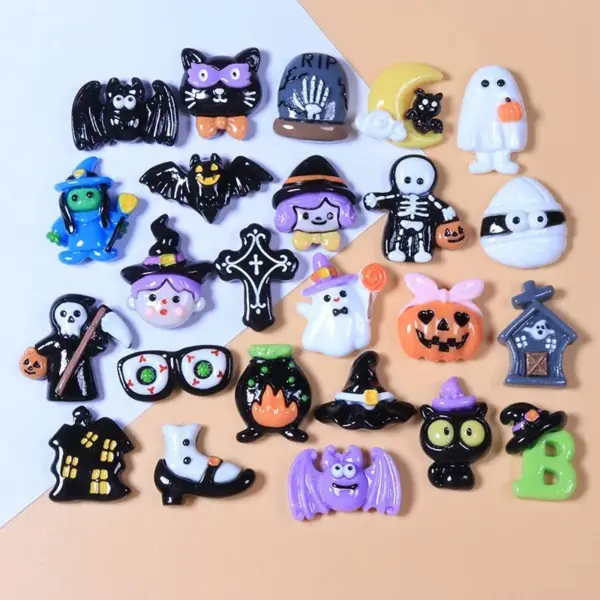 10pcs Mini Resin Halloween Charms – Flat Back Nail & Bow Decorations