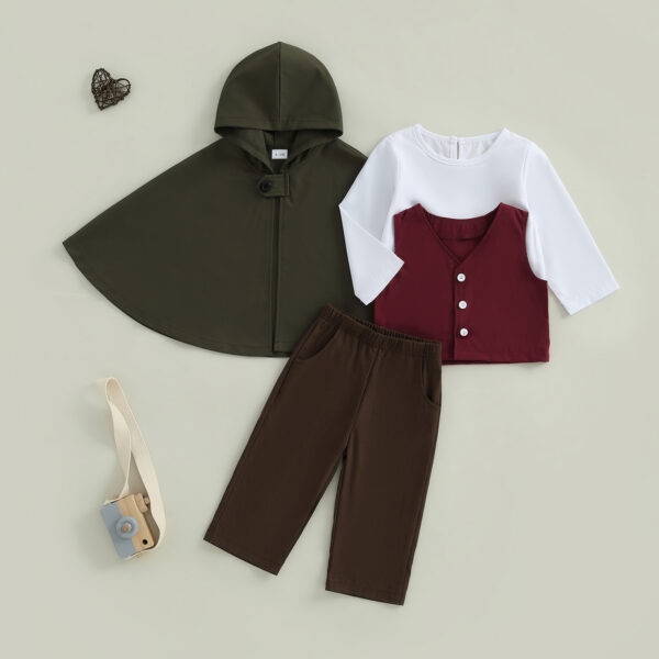 Toddler Boy Gentleman Outfit 4-Piece Set with Top, Pants, Vest & Cape