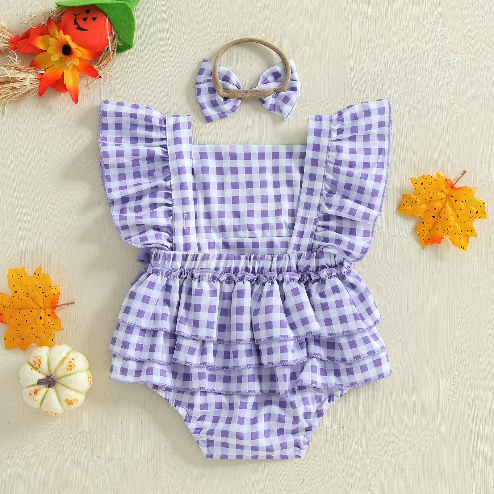 Baby Girl Halloween Pumpkin Romper with Headband 2 Piece Outfit 0-18M - Image 2