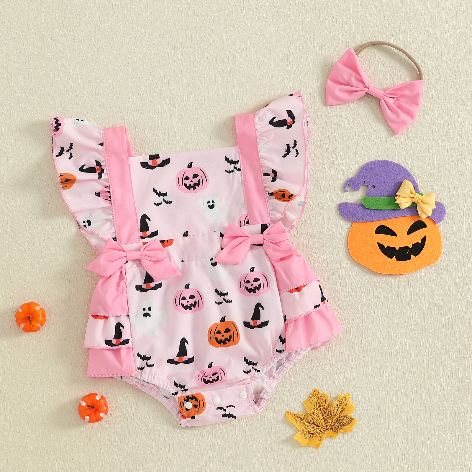 Baby Girl Halloween Pumpkin Romper with Headband 2 Piece Outfit 0-18M - Image 4