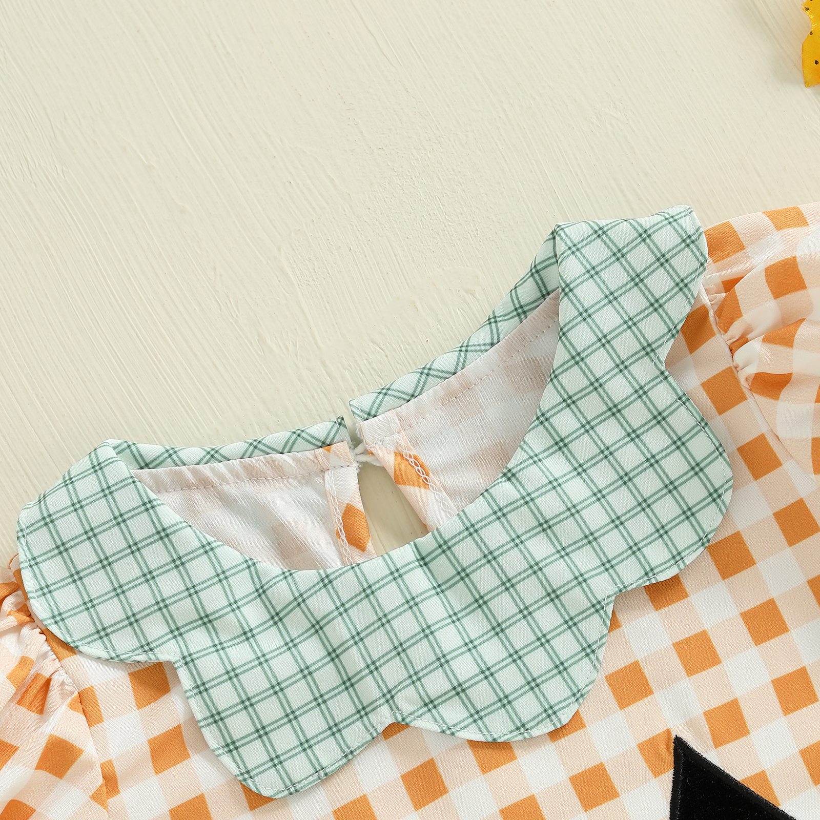 Baby Girl Halloween Pumpkin Plaid Romper – Infant Short Sleeve Jumpsuit - Image 4