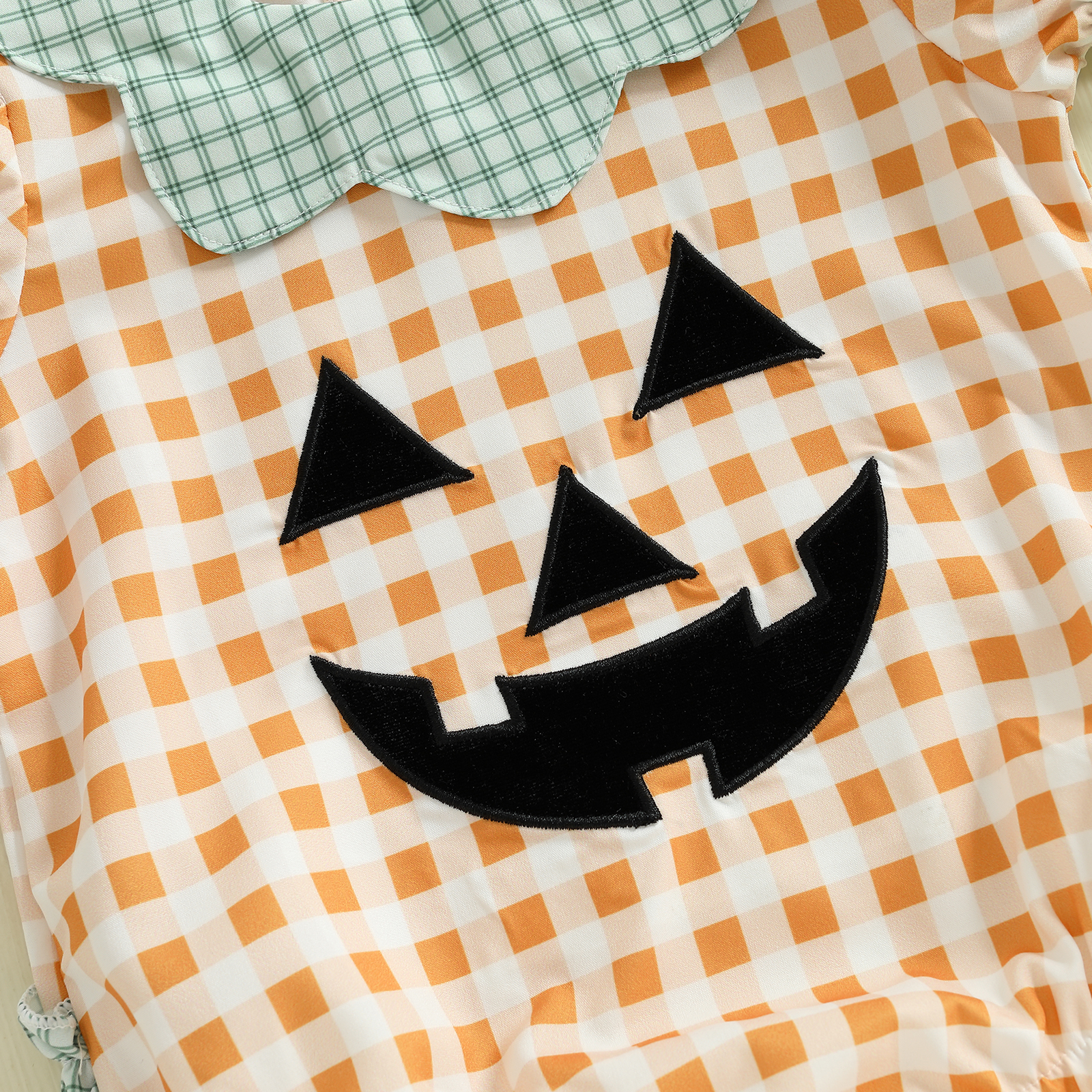 Baby Girl Halloween Pumpkin Plaid Romper – Infant Short Sleeve Jumpsuit - Image 5