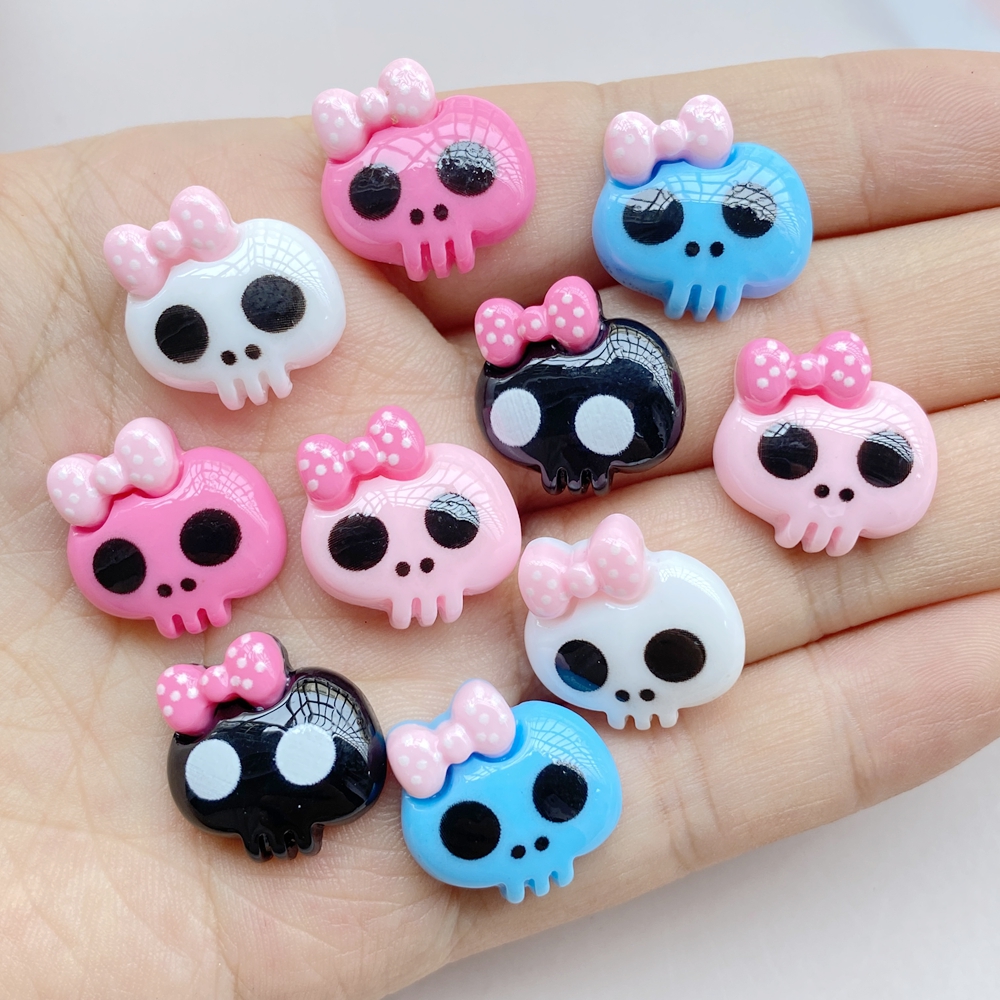 20pcs Cute Resin Halloween Skull Charms for DIY Crafts & Jewelry - Image 2