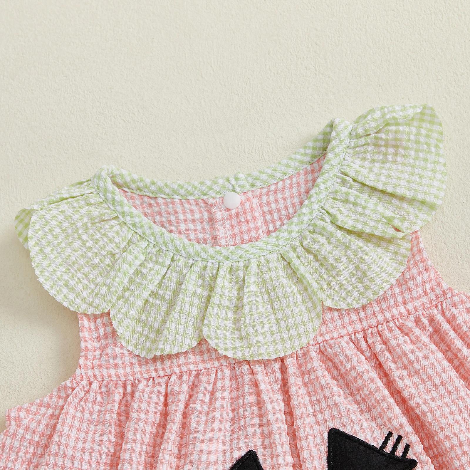 Baby Girl Halloween Outfit Pumpkin Plaid Tank Top and Elastic Shorts Set - Image 4