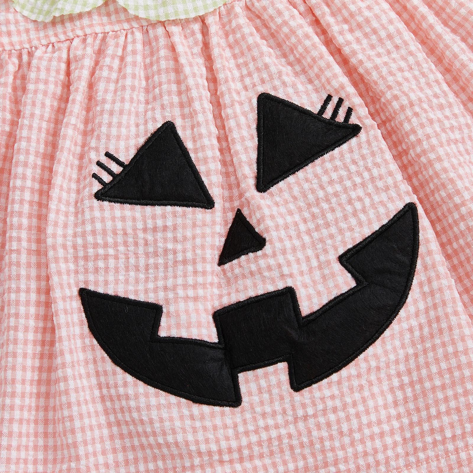 Baby Girl Halloween Outfit Pumpkin Plaid Tank Top and Elastic Shorts Set - Image 5