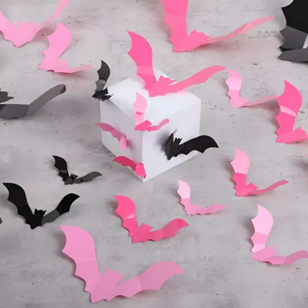 48pcs Pink 3D Bat Wall Stickers for Halloween Party & Home Decoration