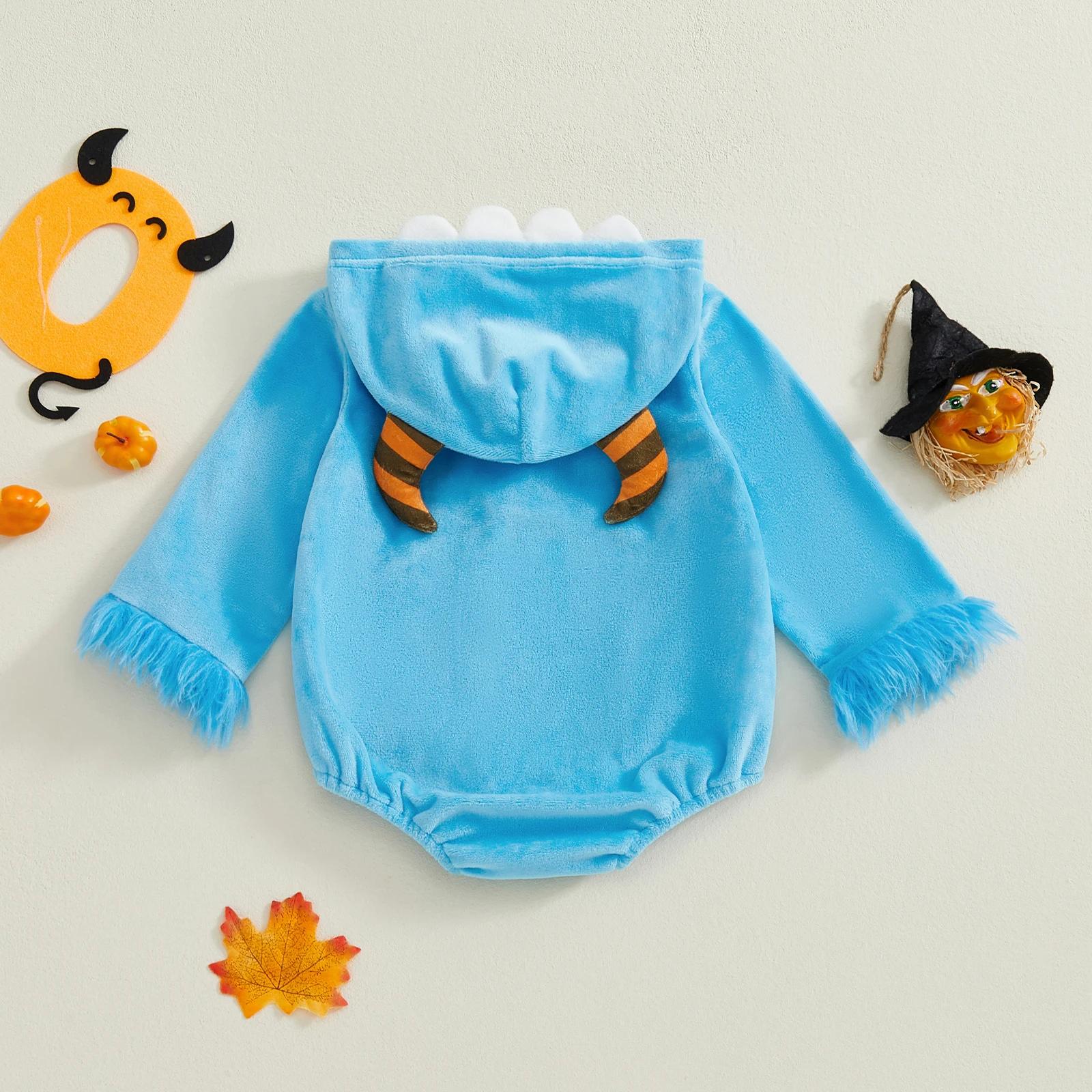 Baby Halloween Fleece Romper Hooded Monster Costume - Image 3