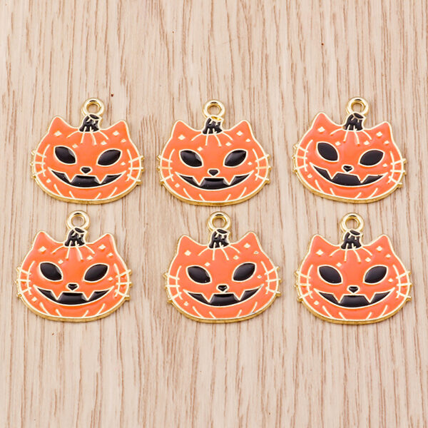 10-Piece Cartoon Enamel Pumpkin Cat Charms - Perfect for DIY Jewelry