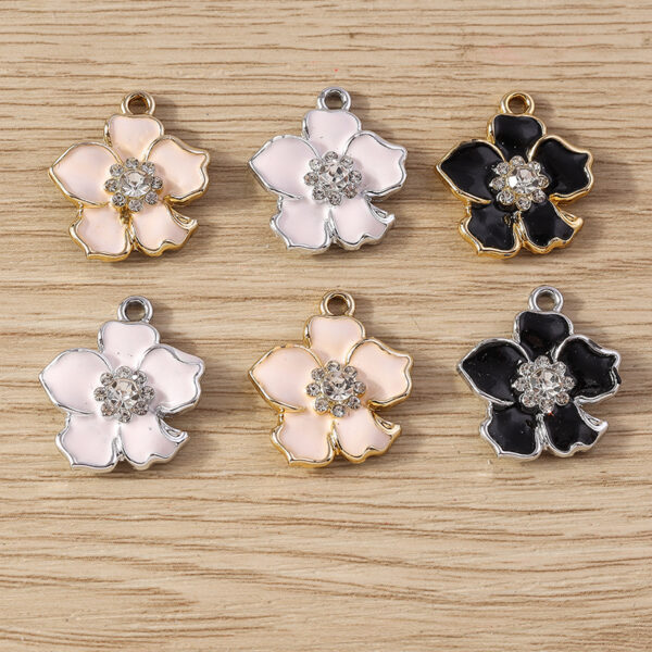 10pcs Sakura Flower Charms 19x23mm Enamel Crystal Pendants for DIY Jewelry