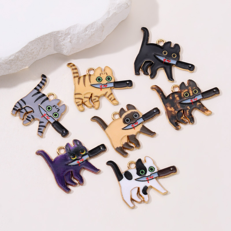 10pcs Halloween Cat Enamel Charms for DIY Jewelry Making - Image 2
