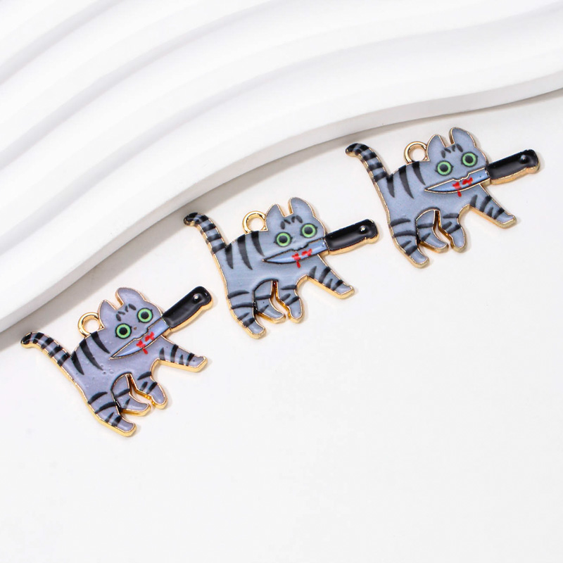 10pcs Halloween Cat Enamel Charms for DIY Jewelry Making - Image 6