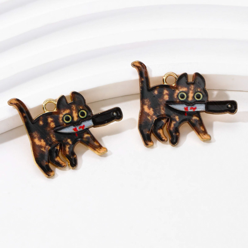 10pcs Halloween Cat Enamel Charms for DIY Jewelry Making - Image 3