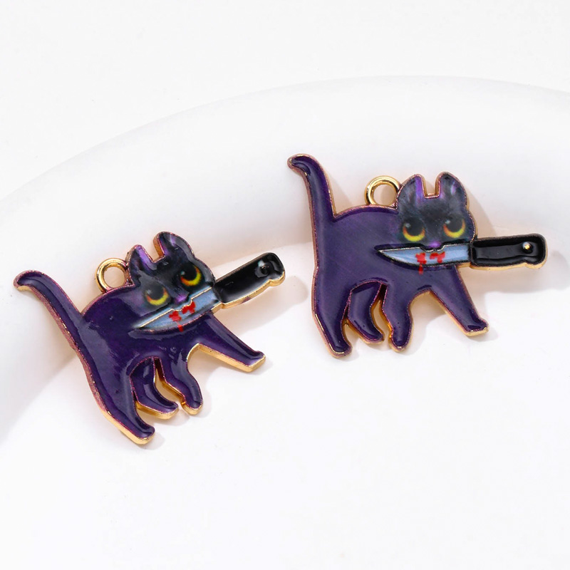 10pcs Halloween Cat Enamel Charms for DIY Jewelry Making - Image 4