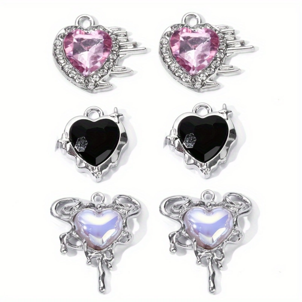 10pcs Heart Enamel Charms Y2K Style Romantic Gemstone Pendants for DIY Jewelry