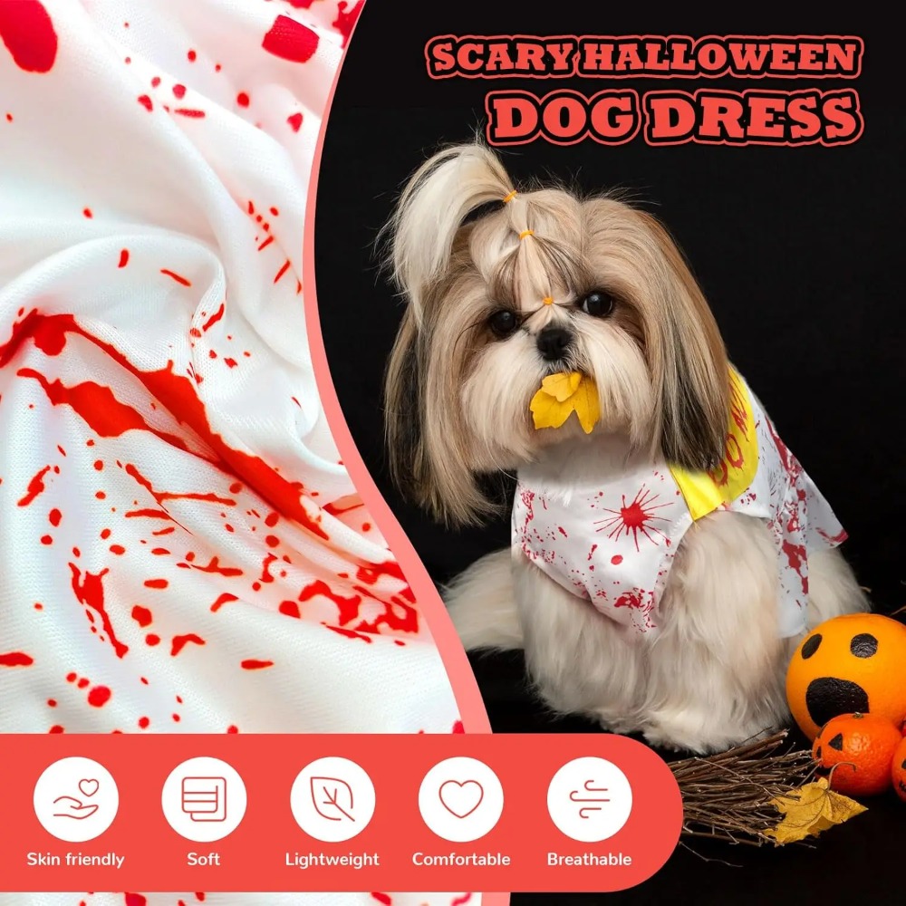 Halloween Pet Costume Bloody Handprint Dress with ‘Do Not Enter’ Sash - Image 4