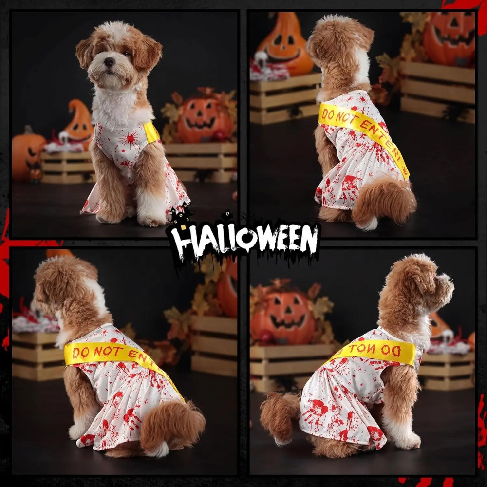 Halloween Pet Costume Bloody Handprint Dress with ‘Do Not Enter’ Sash - Image 5