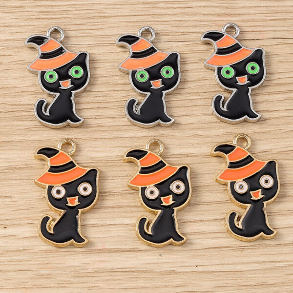 Halloween Cat Charms Pendants 10pcs 14x24mm Enamel