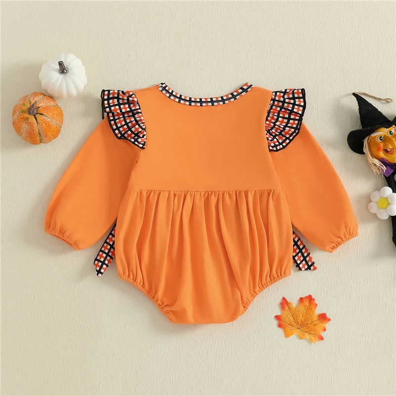 Newborn Baby Girl Halloween Bow Romper with Black Cat/Ghost Embroidery - Image 4
