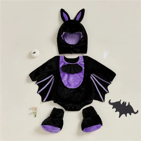 Infant Baby Bat Halloween Costume 3-Piece Set - Romper, Foot Covers, Hat