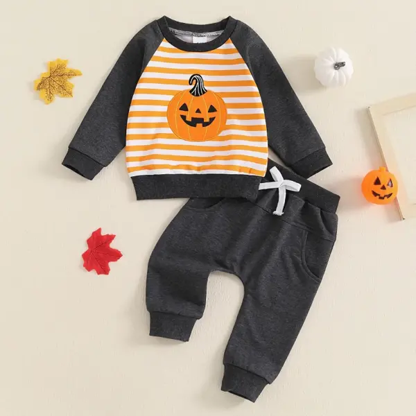 Halloween Toddler Pumpkin Print Sweatshirt & Pants Set for Boys & Girls