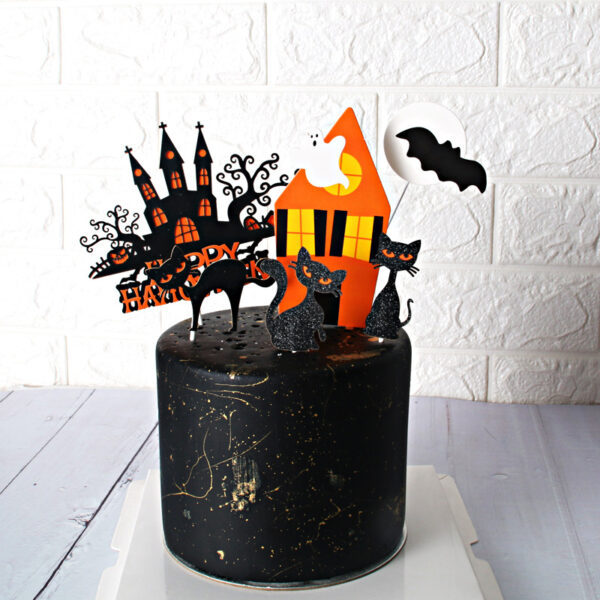 Halloween Cake Topper Set – Cats, Bats, Ghosts, Castle & Trees (DIY Decoration)