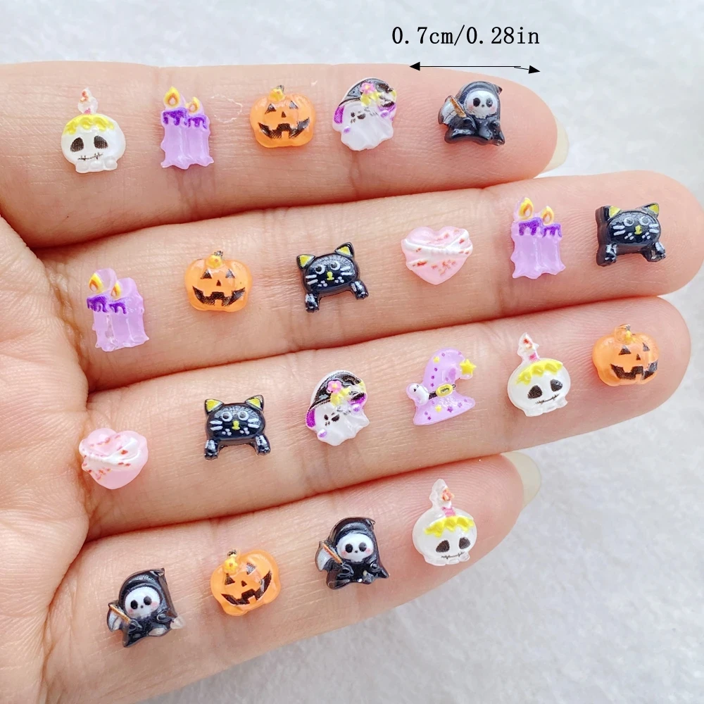 50pcs Mini Halloween Nail Art Charms – Black Cats, Ghosts & Skulls - Image 7