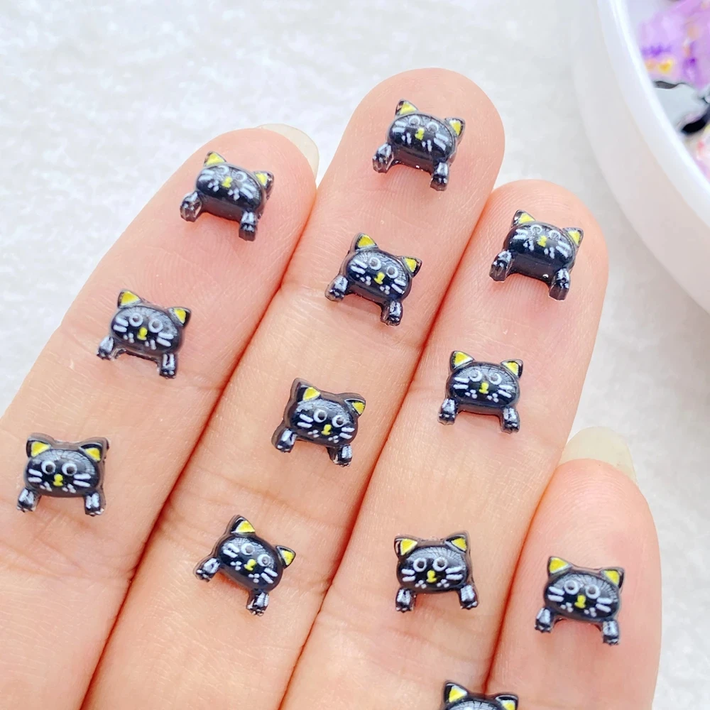 50pcs Mini Halloween Nail Art Charms – Black Cats, Ghosts & Skulls - Image 3