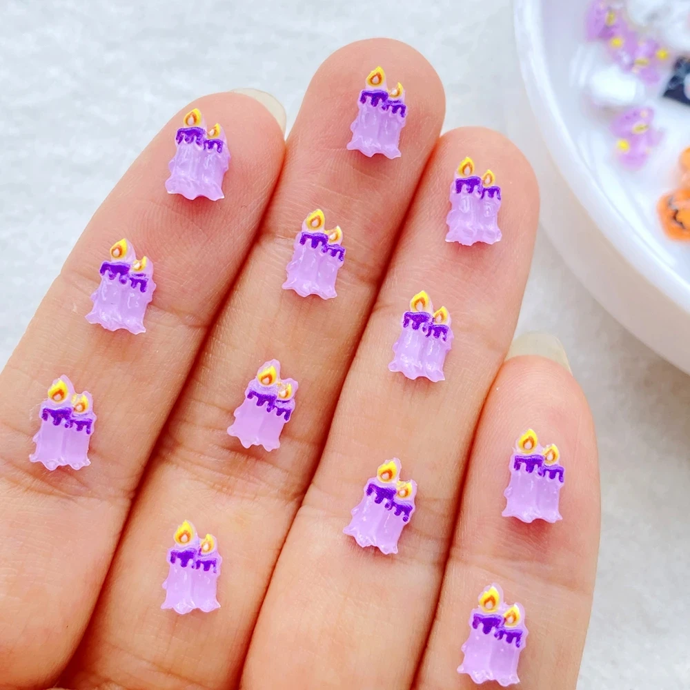 50pcs Mini Halloween Nail Art Charms – Black Cats, Ghosts & Skulls - Image 2