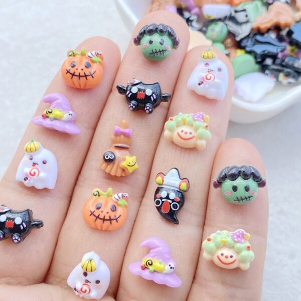 50-Piece Colorful Mini Cartoon Halloween Rhinestone Figurines for Crafts