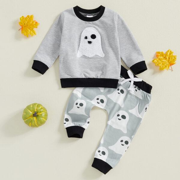 Baby Boy Halloween Outfit Ghost Sweatshirt and Pants 2 Piece Set