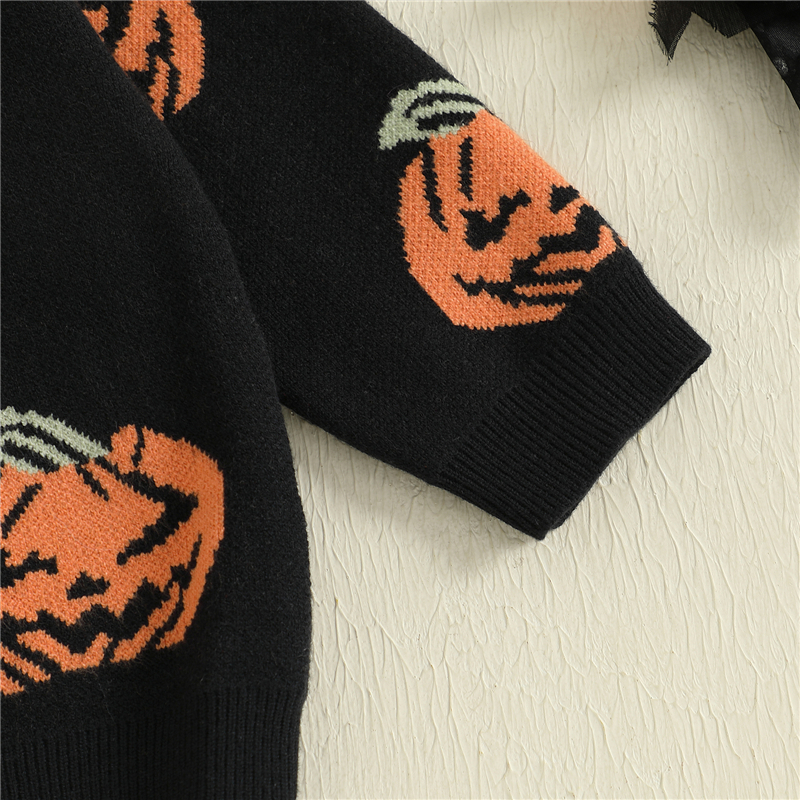 Baby Halloween Sweater Pumpkin Ghost Print Toddler Knit Pullover - Image 5