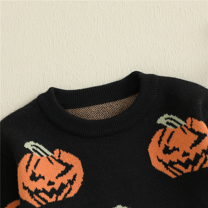 Baby Halloween Sweater Pumpkin Ghost Print Toddler Knit Pullover - Image 4