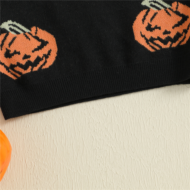 Baby Halloween Sweater Pumpkin Ghost Print Toddler Knit Pullover - Image 6