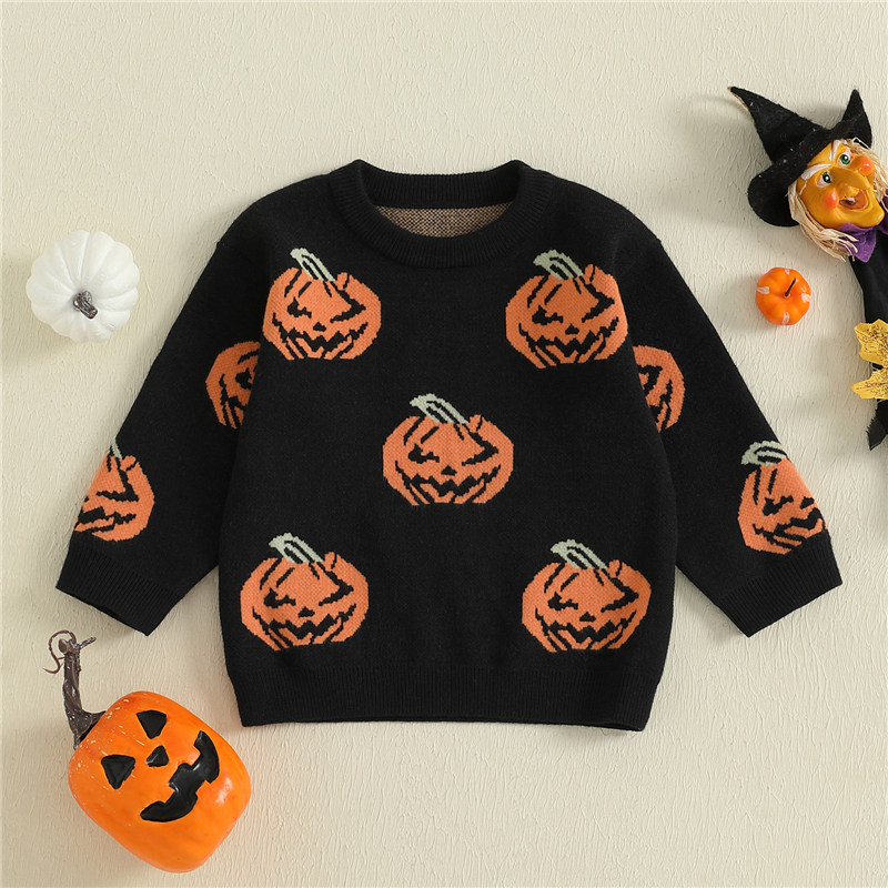 Baby Halloween Sweater Pumpkin Ghost Print Toddler Knit Pullover - Image 2